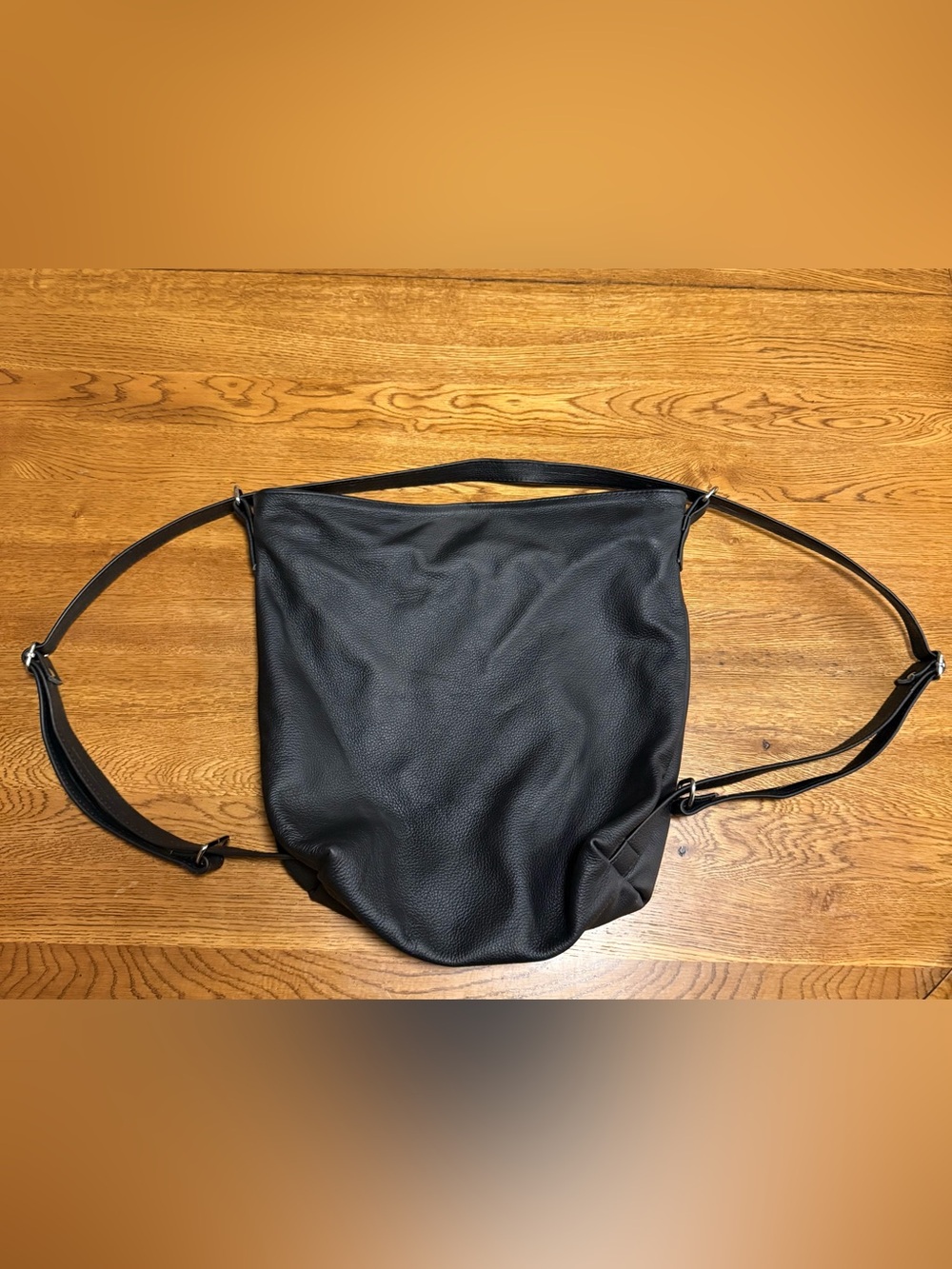 Minimalist Black Leather Convertible Purse/Backpack - Picture 5 of 8
